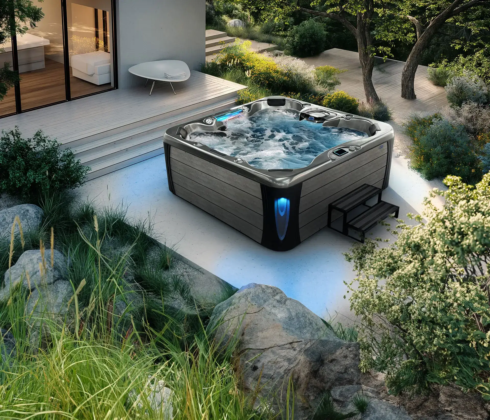 cal spas Platinum Aluminum Shell Environment with Water and Lights